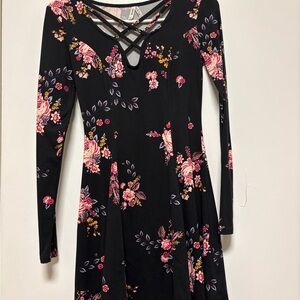Mudd Black Floral Crisscross Long-Sleeve Dress